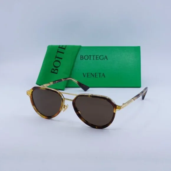 Bottega Veneta BV1373S 002 Aviator Sunglasses - Havana/Gold/Brown